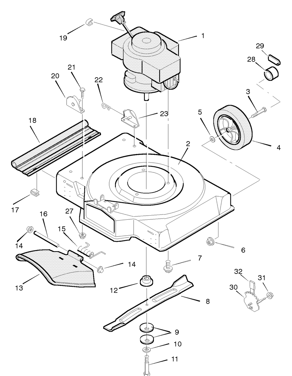 Mower Housing Assembly Diagram and Parts List for 22255X31A 1996 Briggs and Stratton Lawn Mower